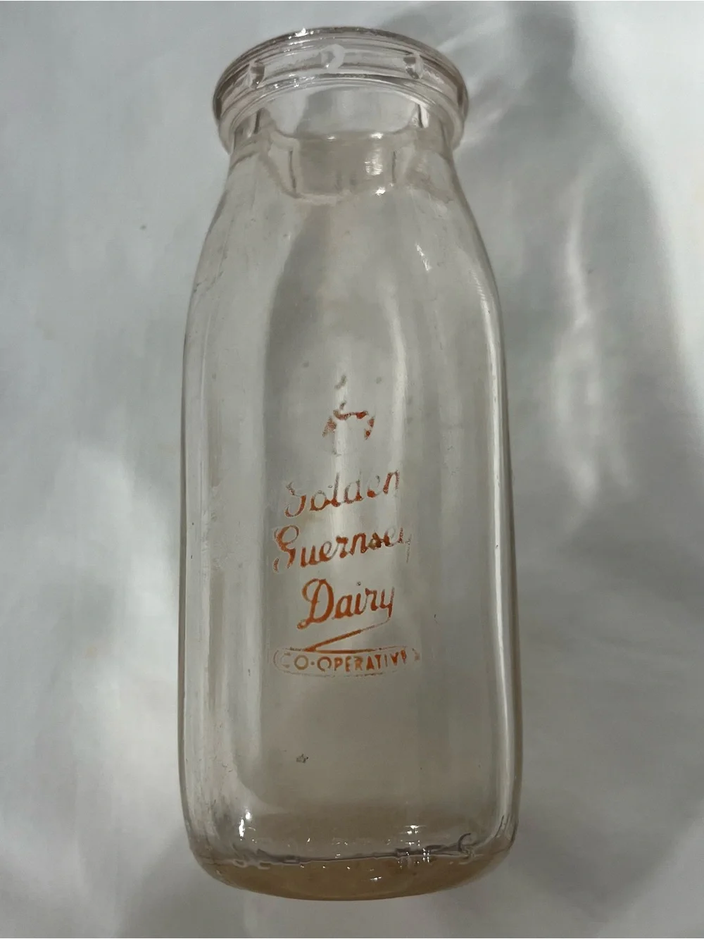 Bright Star & Golden Guernsey Dairy Clear Glass Half Pint Cream/Milk Bottles